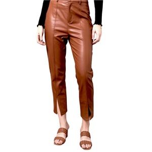 Jason Wu High Rise Split Hem Brown Soft Vegan Leather Pants Size Medium